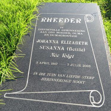 RHEEDER Johanna Elizabeth Susanna nee VOIGT 1917-2003