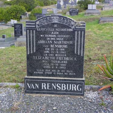 RENSBURG Andries Marthinus, van 1881-1953 &amp; Elizabeth Fredrika TERBLANS 1880-1963