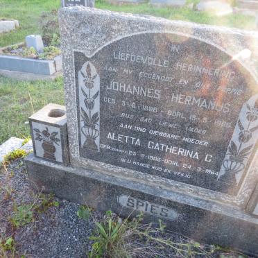 SPIES Johannes Hermanus 1898-1960 &amp; Aletta Catherina C. BOSHOFF 1905-1984
