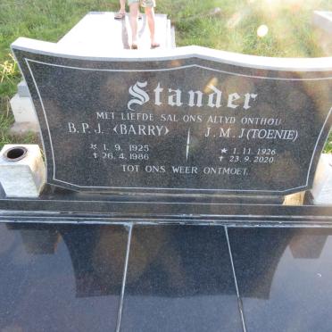 STANDER B.P.J. 1925-1986 &amp; J.M.J. 1926-2020