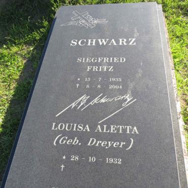 SCHWARZ Siegfried Fritz 1935-2004 &amp; Louisa Aletta DREYER 1932-