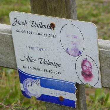 VALLENTINE Jacob 1947-2012 &amp; Alice 1946-2017