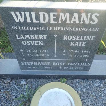 WILDEMANS Lambert Osven 1943-2000 &amp; Roseline Kate 1944-2005 :: JANTJIES Stephanie-Rose 2006-2006