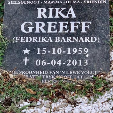 GREEFF Fedrika nee BARNARD 1959-2013 