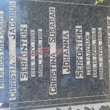 SERFONTEIN Christian Jacobus 1859-1918 &amp; Christina Susarah Johanna ZAAYMAN 1864-1950