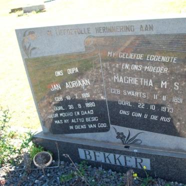 BEKKER Jan Adriaan 1891-1980 &amp; Magrietha M.S. SWARTS 1891-1973