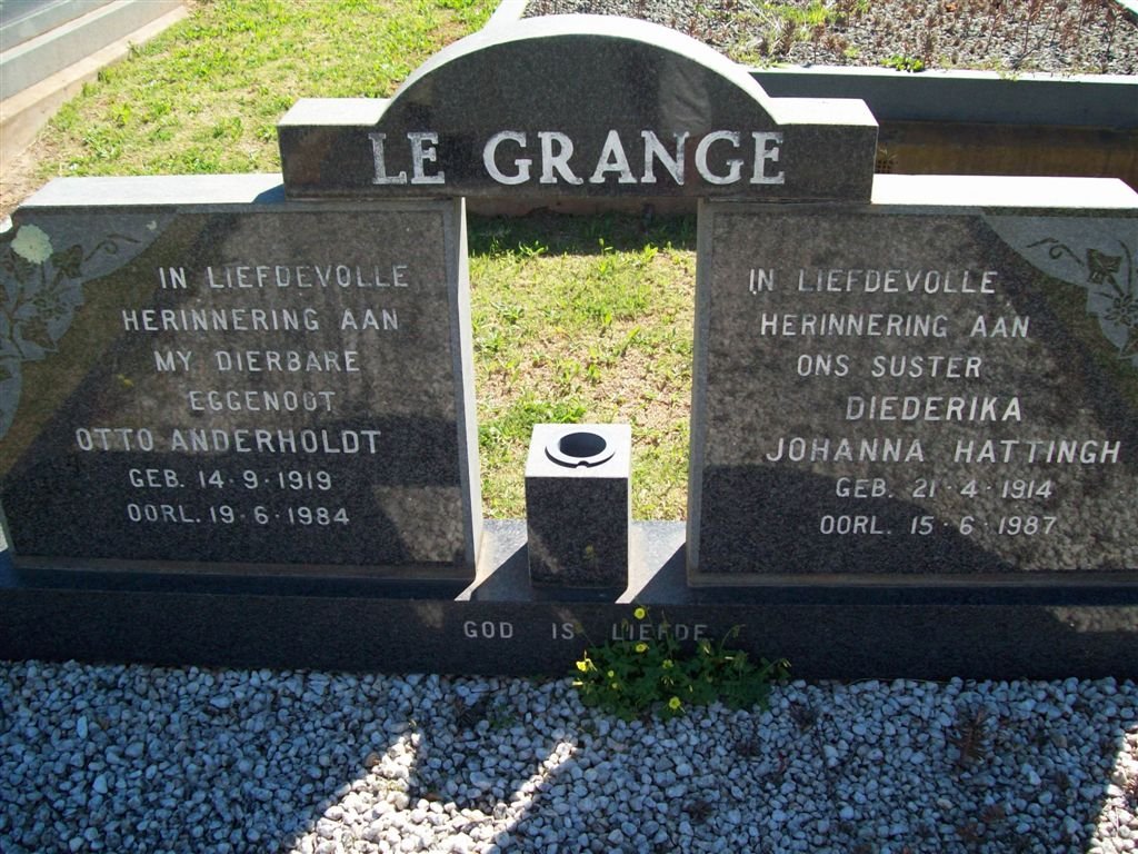 GRANGE Otto Anderholdt, le 1919-1984 :: LE GRANGE Diederika Johanna nee HATTINGH 1914-1987