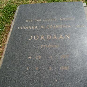 JORDAAN Johanna Alexandria nee STADION 1917-1981