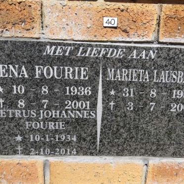 FOURIE Petrus Johannes 1934-2014 &amp; Ena 1936-2001 :: LAUSBERG Marieta 1958-2001
