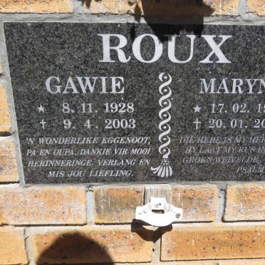 ROUX Gawie 1928-2003 &amp; Maryna 1927-2016