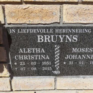 BRUYNS Moses Johannes 1947- &amp; Aletha Christina 1951-2015