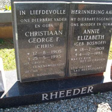 RHEEDER Christiaan George F. 1905-1995 &amp; Annie Elizabeth BOSHOFF 1909-1985