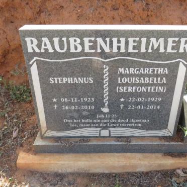 RAUBENHEIMER Stephanus 1923-2010 &amp; Margaretha Louisabella SERFONTEIN 1929-2014