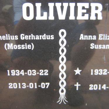 OLIVIER Cornelius Gerhardus 1934-2013 &amp; Anna Elizabeth Susanna 1932-2014