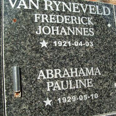 RYNEVELD Frederick Johannes, van 1921- &amp; Abrahama Pauline 1929-
