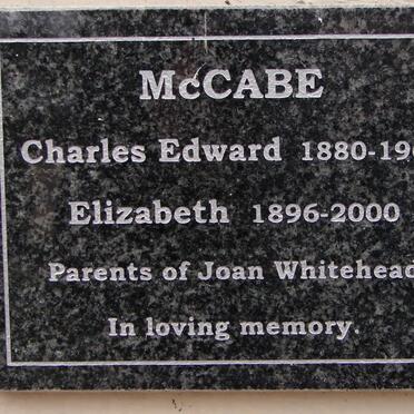 McCABE Charles Edward 1880-1966 &amp; Elizabeth 1896-2000