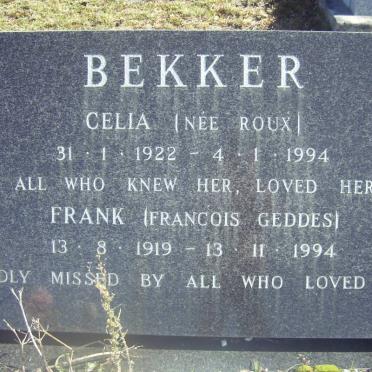 BEKKER Francois Geddes 1919-1994 &amp; Celia ROUX 1922-1994