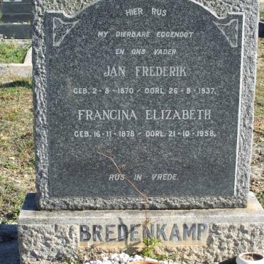 BREDENKAMP Jan Frederik 1870-1937 &amp; Francina Elizabeth 1878-1958