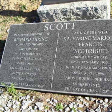 SCOTT Richard Thring 1891-1951 &amp; Katharine Marjorie Frances BRIGHT 1913-1998