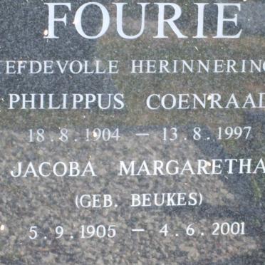 FOURIE Philippus Coenraad 1904-1997 &amp; Jacoba Margaretha BEUKES 1905-2001