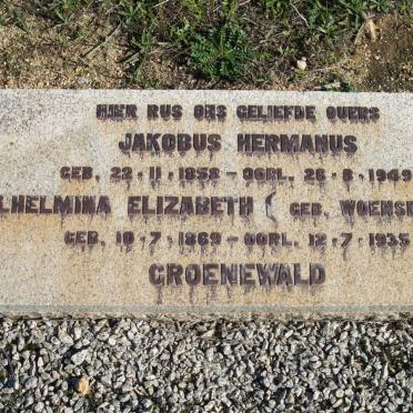 GROENEWALD Jakobus Hermanus 1858-1949 &amp; Wilhelmina Elizabeth WOENSDREGT 1869-1935