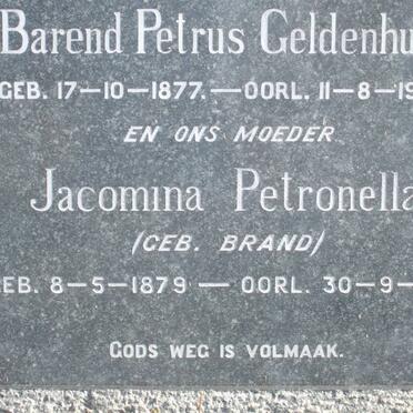GELDENHUYS Barend Petrus 1877-1943 &amp; Jacomina Petronella BRAND 1879-1971