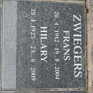 ZWIEGERS Frans 1912-2004 &amp; Hilary 1925-2009