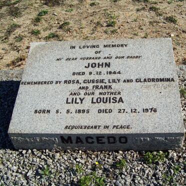MACEDO John -1944 &amp; Lily Louisa 1895-1976
