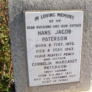 PATERSON Hans Jacob 1872-1943 &amp; Cornelia Margaret HAMAN 1871-1947