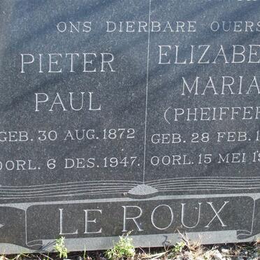 ROUX Pieter Paul, le 1872-1947 &amp; Elizabeth Maria PHEIFFER 1887-1967