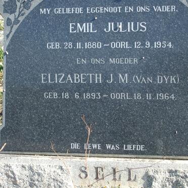 SELL Emil Julius 1880-1954 &amp; Elizabeth J.M. VAN DYK 1893-1964