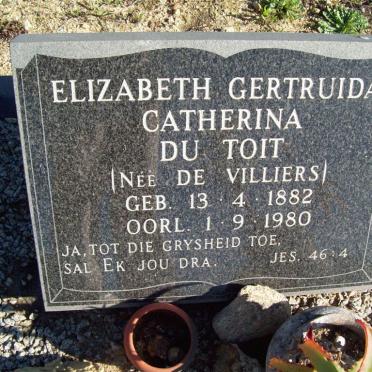 TOIT Elizabeth Gertruida Catherina, du nee DE VILLIERS 1882-1980