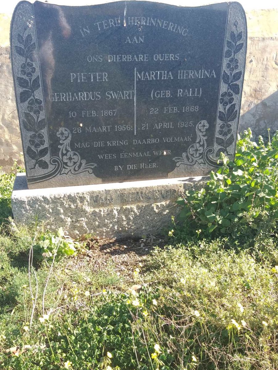 RENSBURG Pieter Gerhardus Swart, van 1867-1956 &amp; Martha Hermina RALL 1868-1925