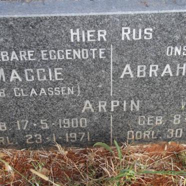 ARPIN Abraham J.H. 1894-1989 &amp; Maggie CLAASSEN 1900-1971