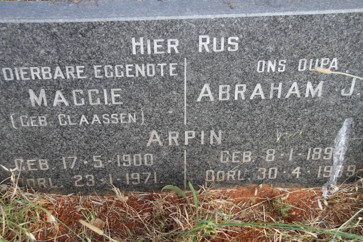 ARPIN Abraham J.H. 1894-1989 &amp; Maggie CLAASSEN 1900-1971
