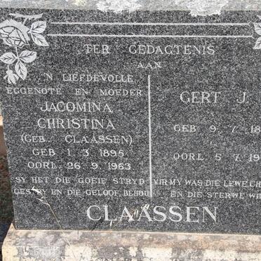 CLAASSEN Gert J.D. 1886-1968 &amp; Jacomina Christina CLAASSEN 1895-1963