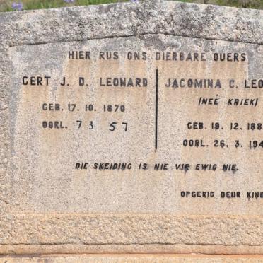 LEONARD Gert J.D. 1870-1957 &amp; Jacomina C. KRIEK 1880-1944