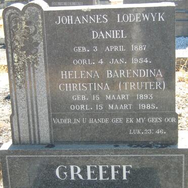 GREEFF Johannes Lodewyk Daniel 1887-1954 &amp; Helena Barendina Christina TRUTER 1893-1985