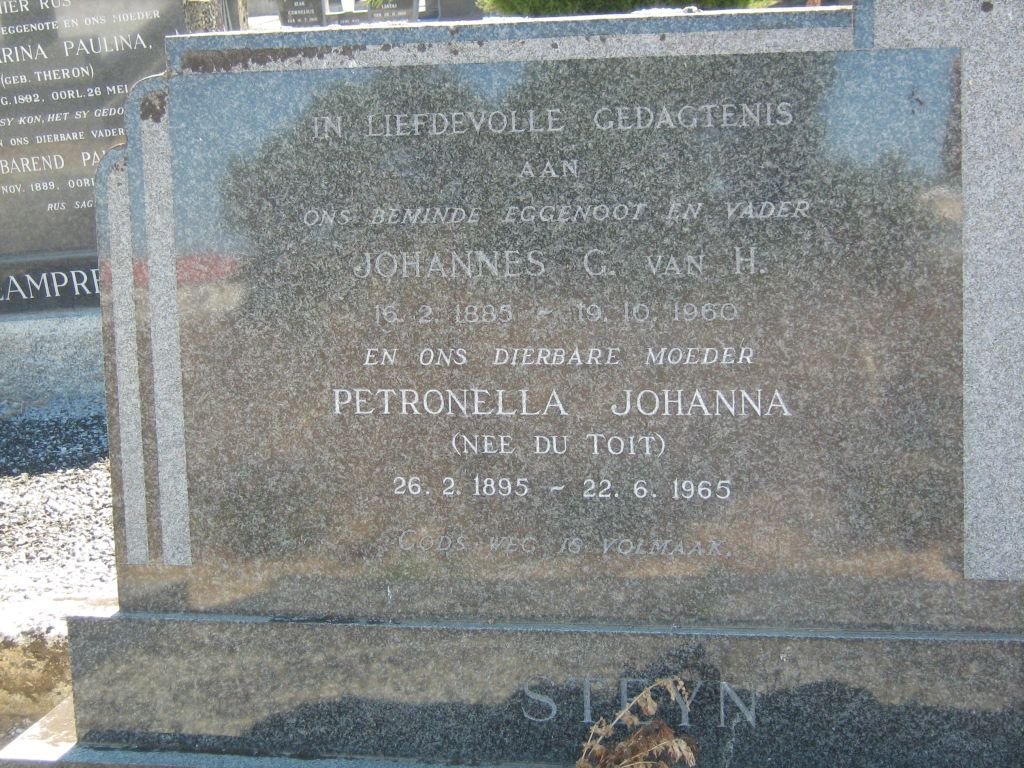 STEYN Johannes C. van H. 1885-1960 &amp; Petronella Johanna DU TOIT 1895-1965