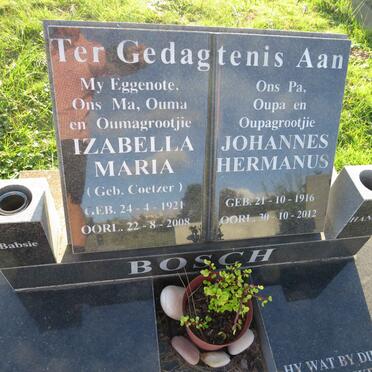 BOSCH Johannes Hermanus 1916-2012 & Izabella Maria Coetzer 1921-2008