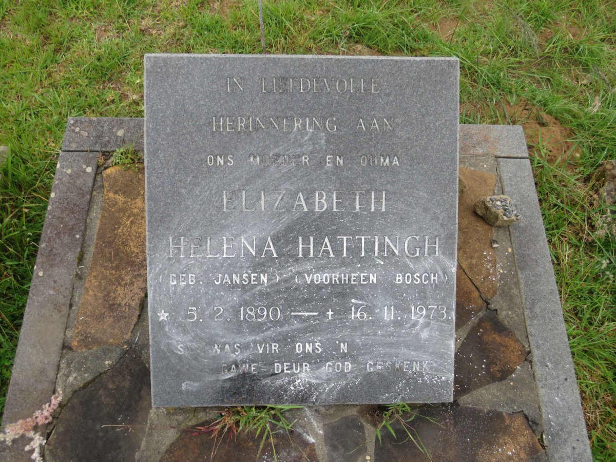 HATTINGH Elizabeth Helena formerly BOSCH nee JANSEN 1890-1973