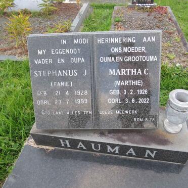 HAUMAN Stephanus J. 1928-1999 & Martha C. 1926-2022