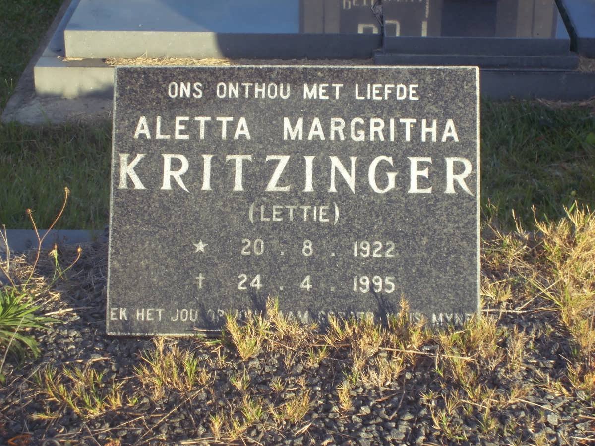 KRITZINGER Aletta Margritha 1922-1995