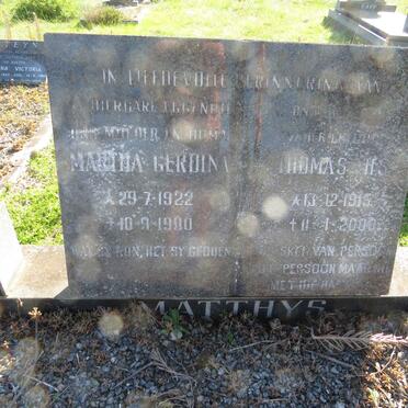 MATTHYS Thomas H.S. 1915-2000 &amp; Martha Gerdina 1922-1990
