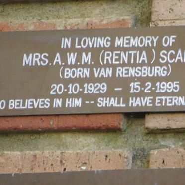 SCALLAN A.W.M. nee VAN RENSBURG 1929-1995