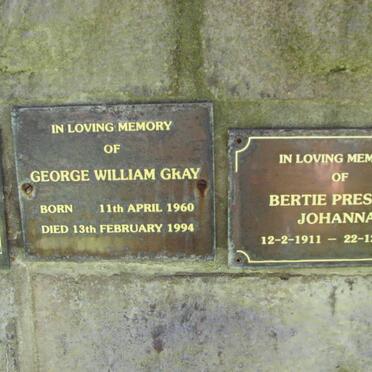 GRAY George William 1960-1994 :: PRESTON Bertie Johanna 1911-1994