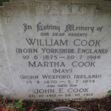 COOK William 1875-1946 & Martha May 1870-1954 : : COOK John E. 1913-1913