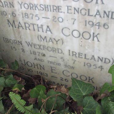 COOK William 1875-1946 &amp; Martha MAY 1870-1954 ::  COOK John  E. 1913-1913