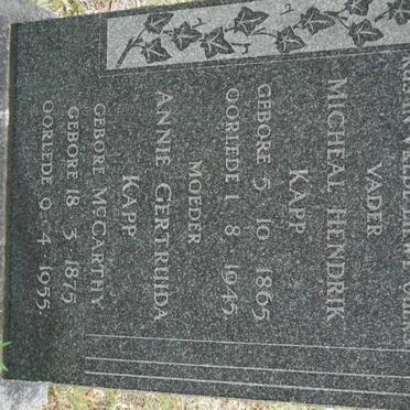 KAPP Micheal Hendrik 1865-1945 &amp; Annie Gertruida McCARTHY 1875-1955
