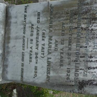 LINDSAY Richard Hamilton -1926 &amp; Johanna Maria TAIT -1930